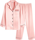 Women Satin Pajama Set - Classic Button-Down Long Sleepwear