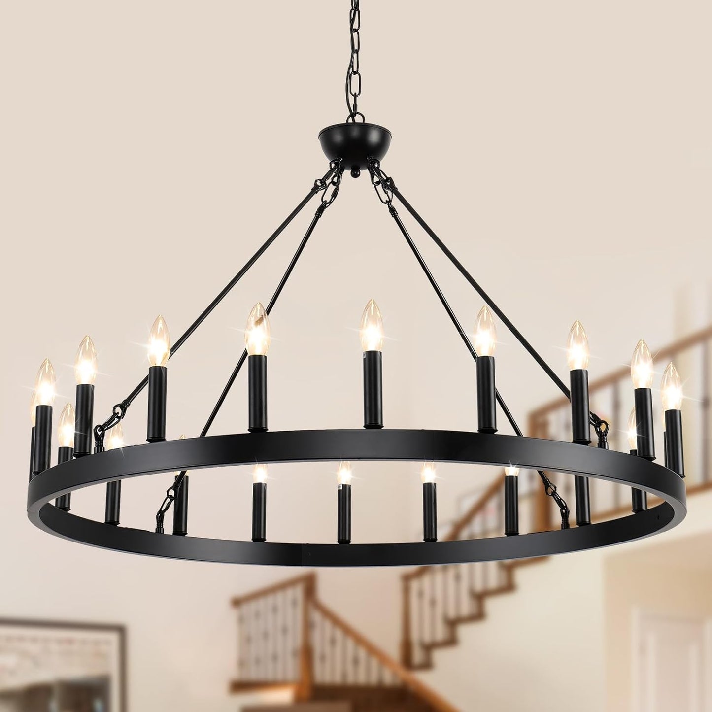 Wagon Wheel Chandeliers 40in 20-Light Black Modern Farmhouse