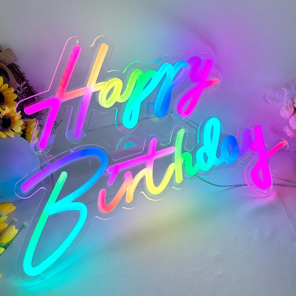 43 Inch Extra Large Neon Happy Birthday Sign for Party Decor