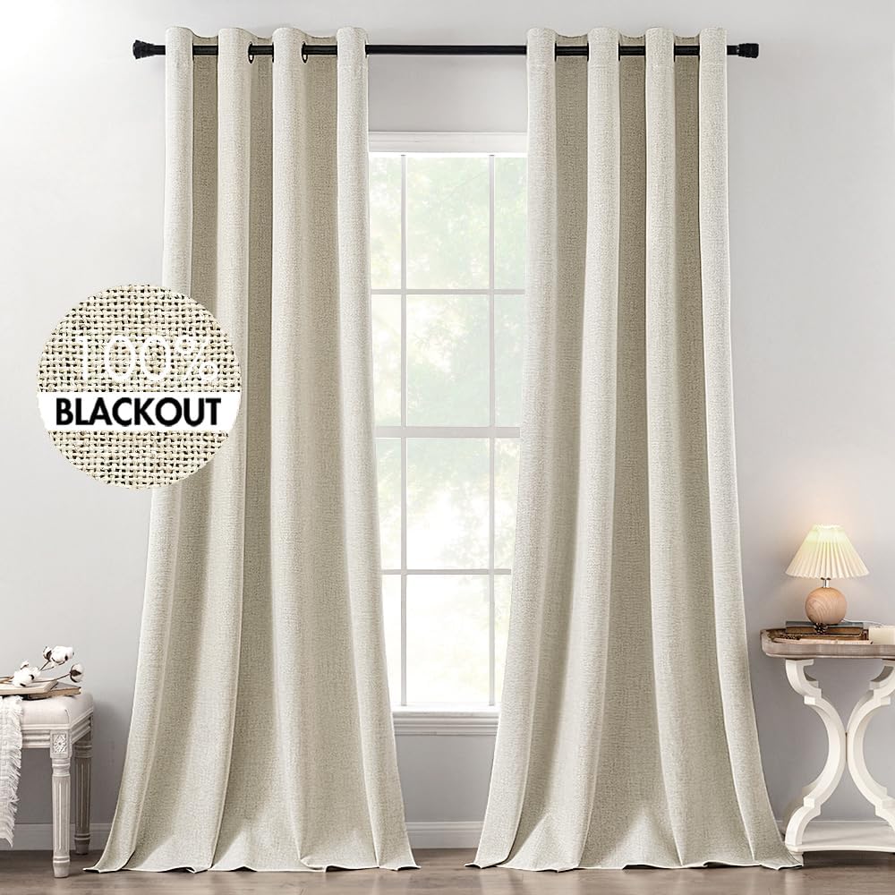MIULEE Blackout Linen Textured Curtains for Bedroom & Living Room