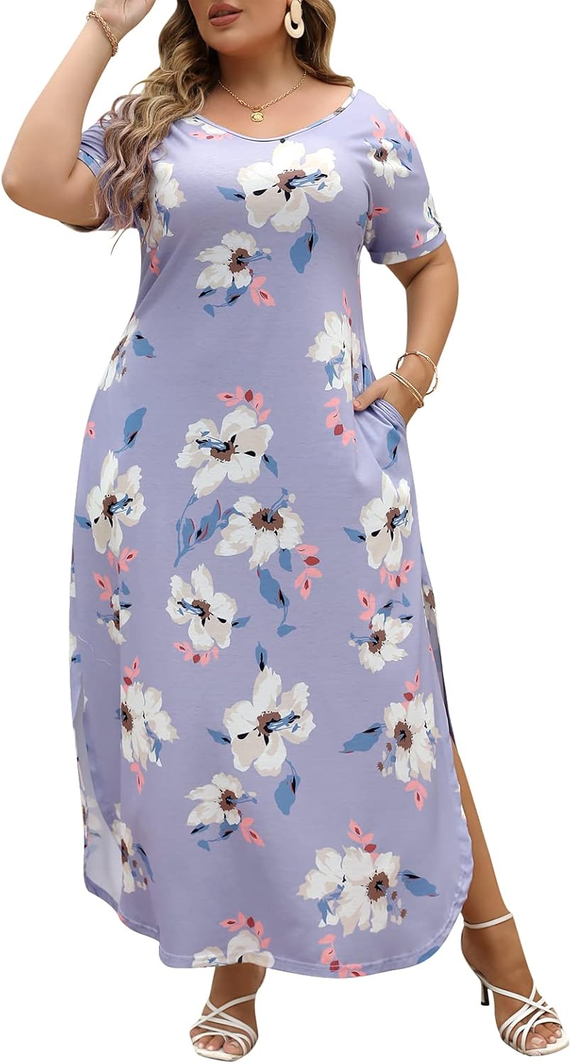 Nemidor Plus Size Maxi Dresses for Curvy Women with Pockets