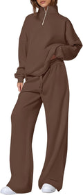 Womens Two Piece Tracksuit Quarter Zip Sweatshirt and Pants - Cozy
