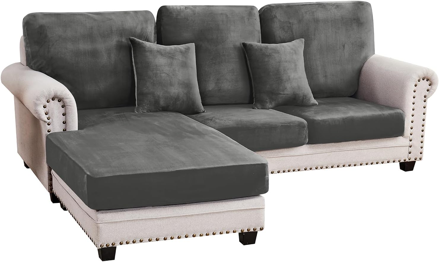 Couch Cover 3-Piece Elastic Velvet Cushion Covers for Sofas