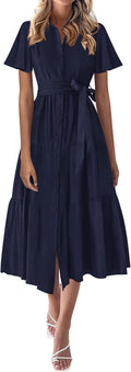 Summer Button Down Maxi Shirt Dress - Flowy Tiered Beach Style