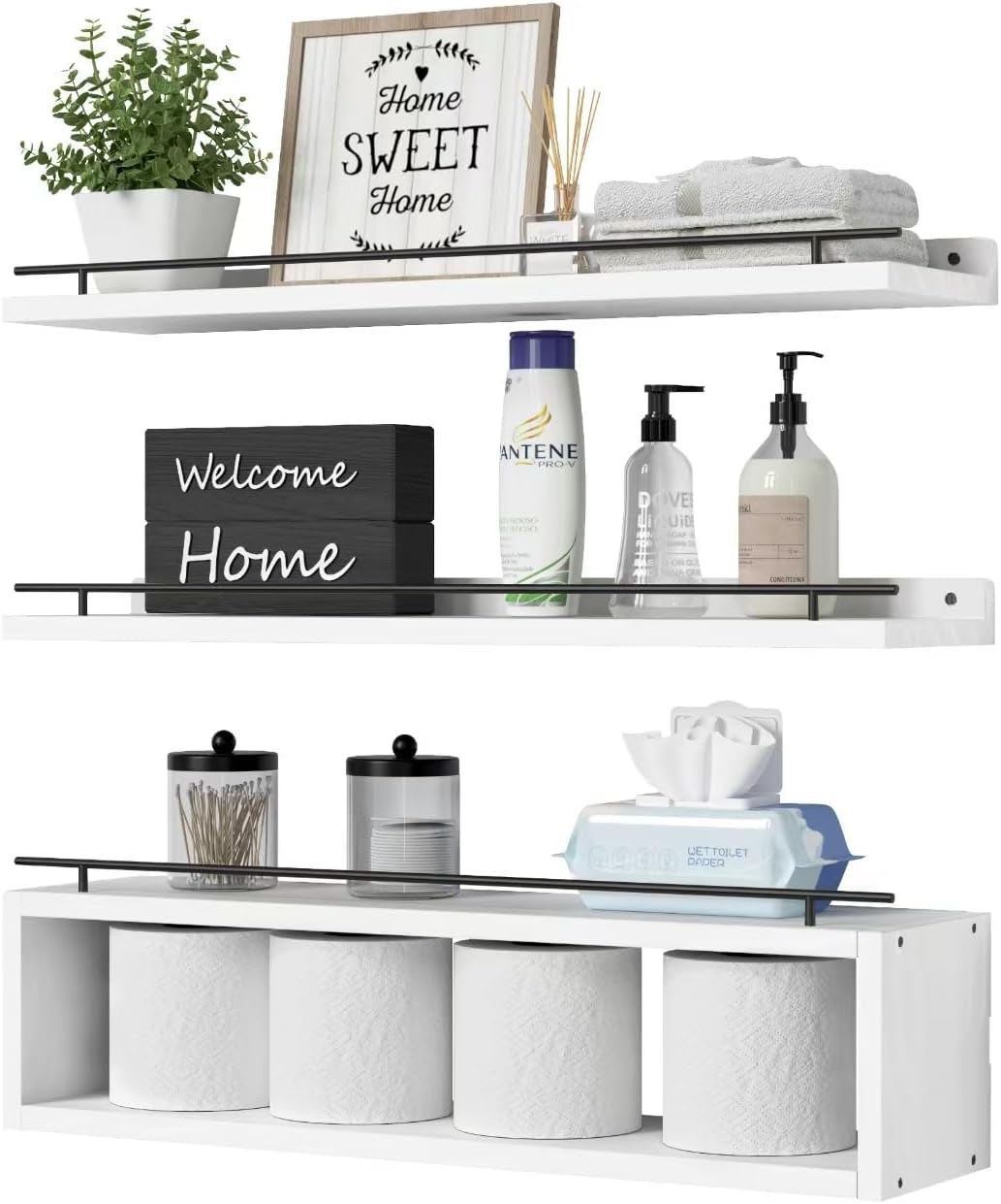 WOPITUES Floating Shelves for Wall 24 inch with Cube Shelf