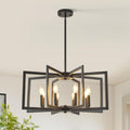 8-Light Modern Farmhouse Black Geometric Chandelier for Dining