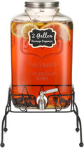 2 Gallon Glass Drink Dispenser with Stand for Events and Gatherings