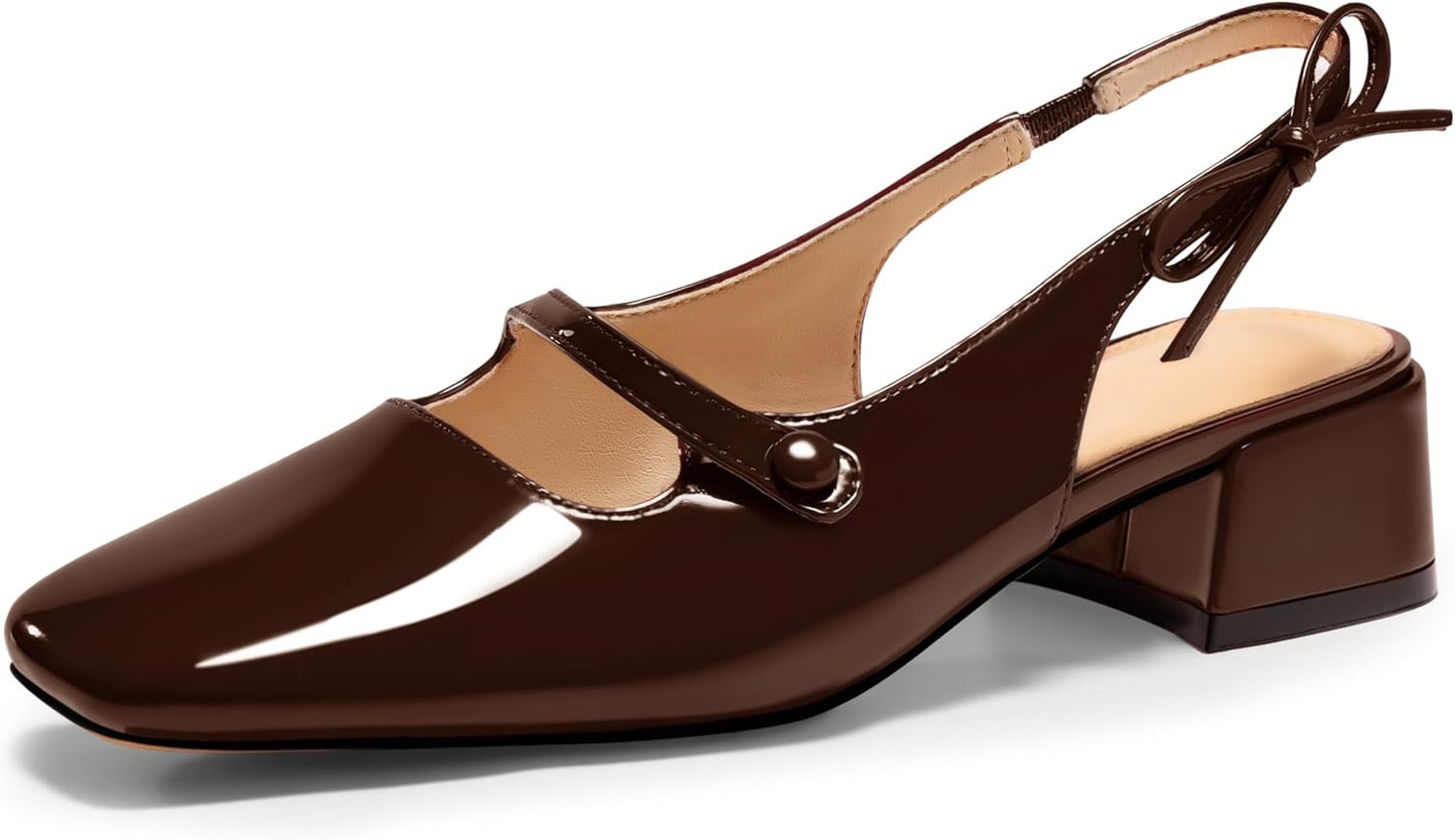 Coutgo Womens Mary Jane Shoes Slingback Chunky Low Heels
