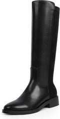 Modatope Knee High Boots Women Round Toe Chunky Low Flat Heel [Flat