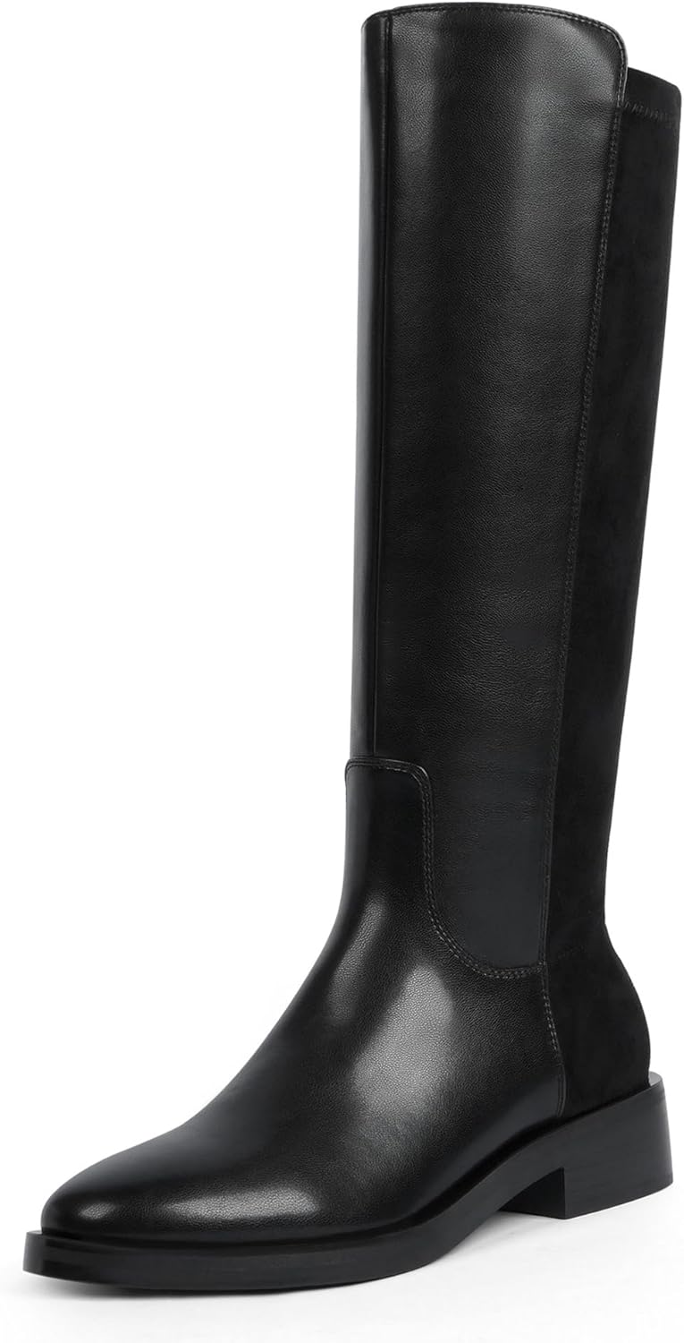 Modatope Knee High Boots Women Stylish Round Toe Chunky Design
