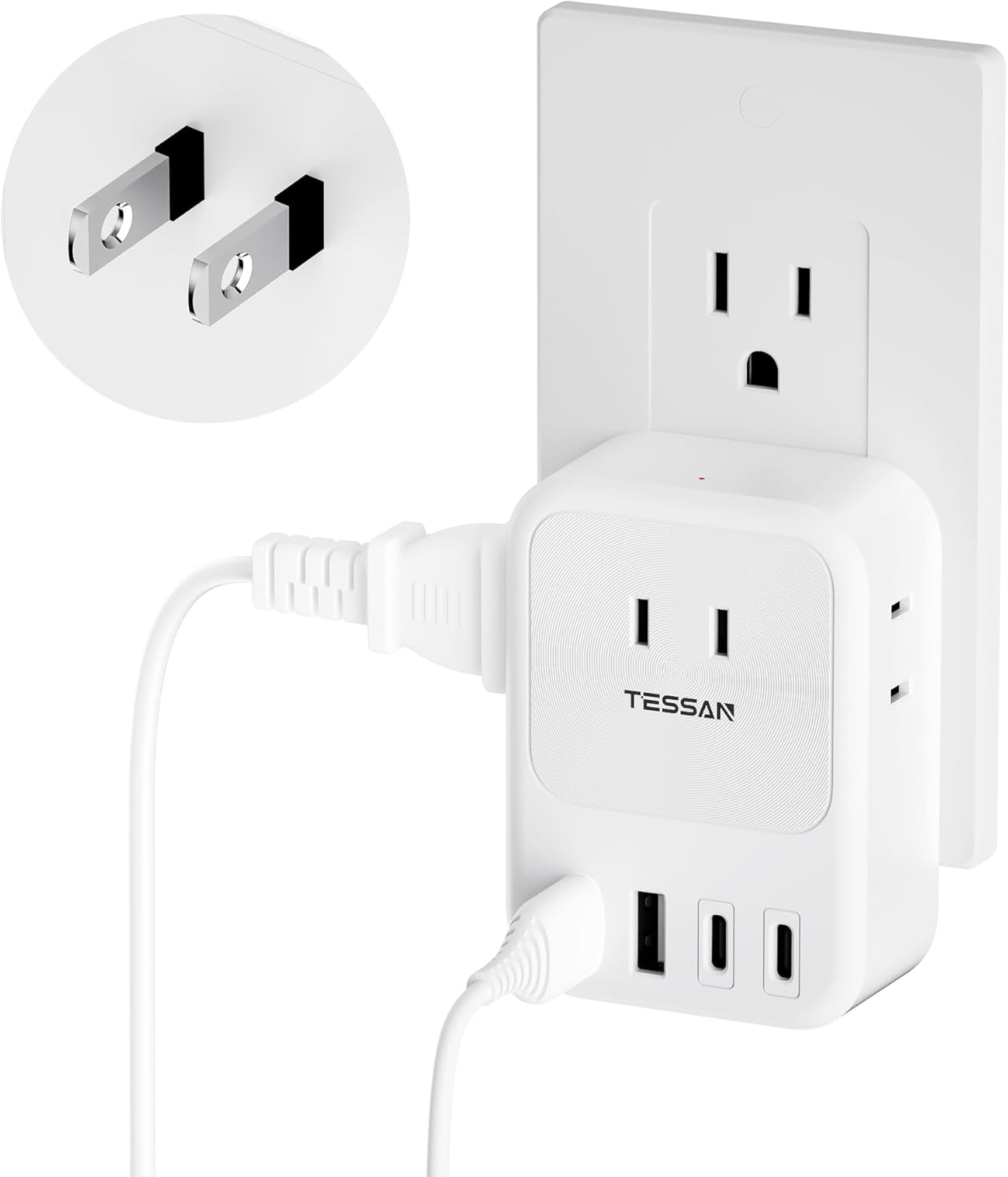 TESSAN USB C Charger Block | 3 AC + 4 USB Ports | Power up Multiple Devices Effortlessly