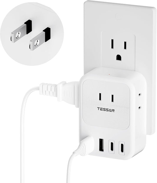 TESSAN USB C Charger Block | 3 AC + 4 USB Ports | Power up Multiple Devices Effortlessly