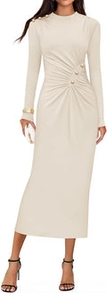 Womens Mock Neck Bodycon Midi Dress with Ruched Knit - Fall 2025