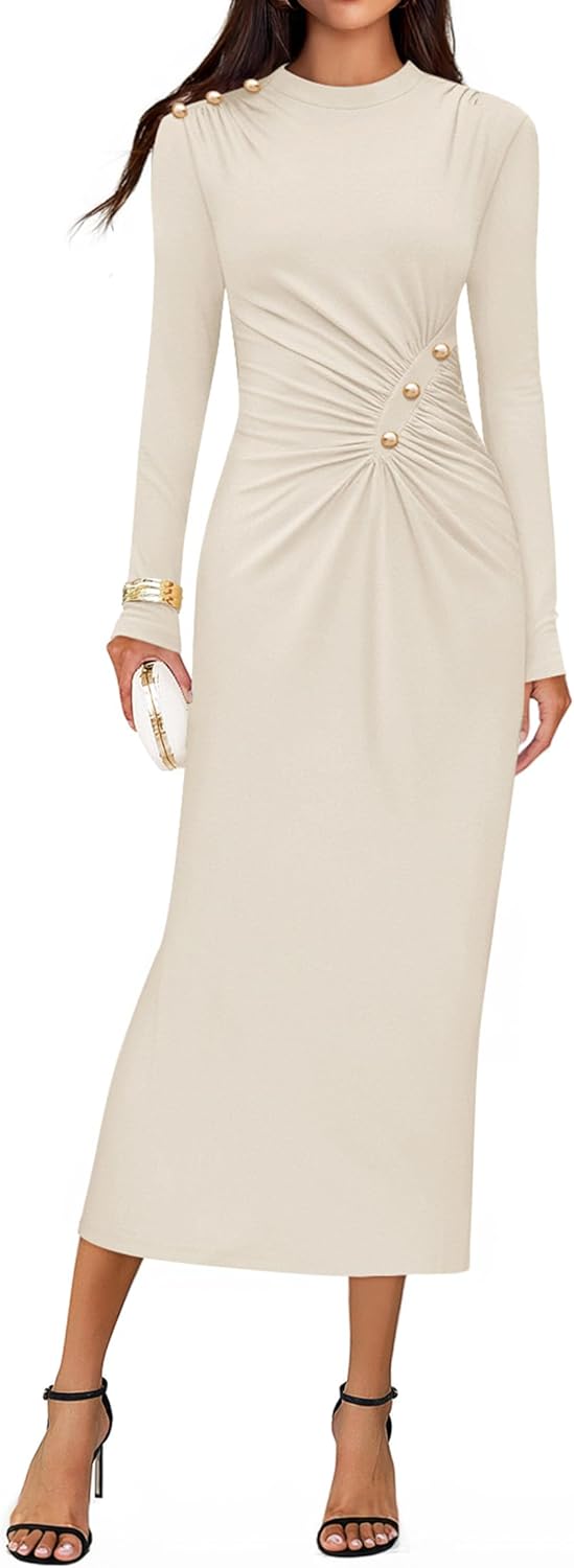 ZESICA Womens Long Sleeve Mock Neck Bodycon Midi Dress Review