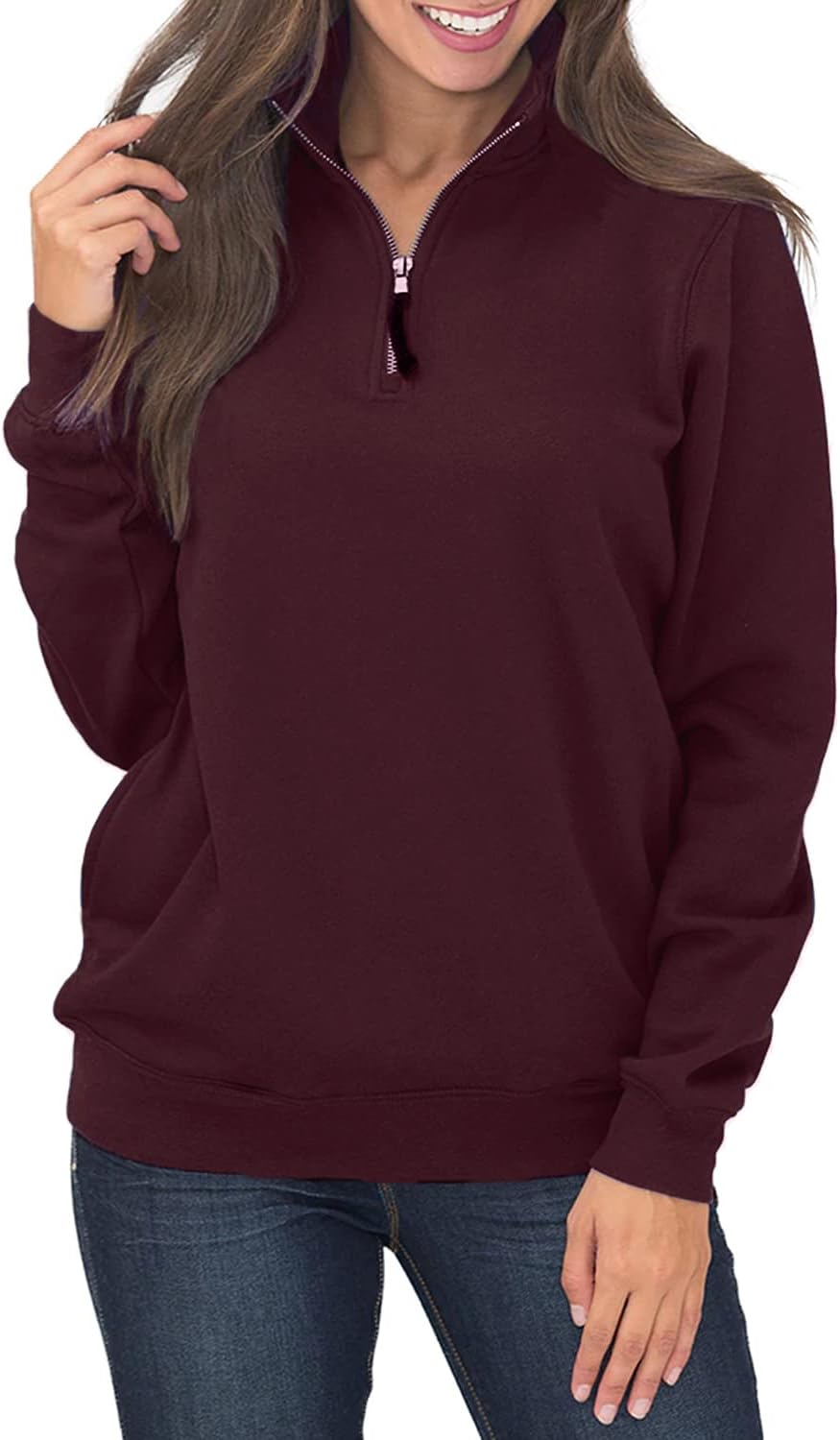 Samefar Womens Cozy High Neck Long Sleeve 1/4 Zip Pullover
