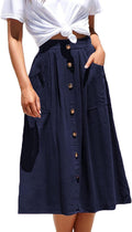 Naggoo Womens Summer Skirts Casual Front Button A-Line High Waisted