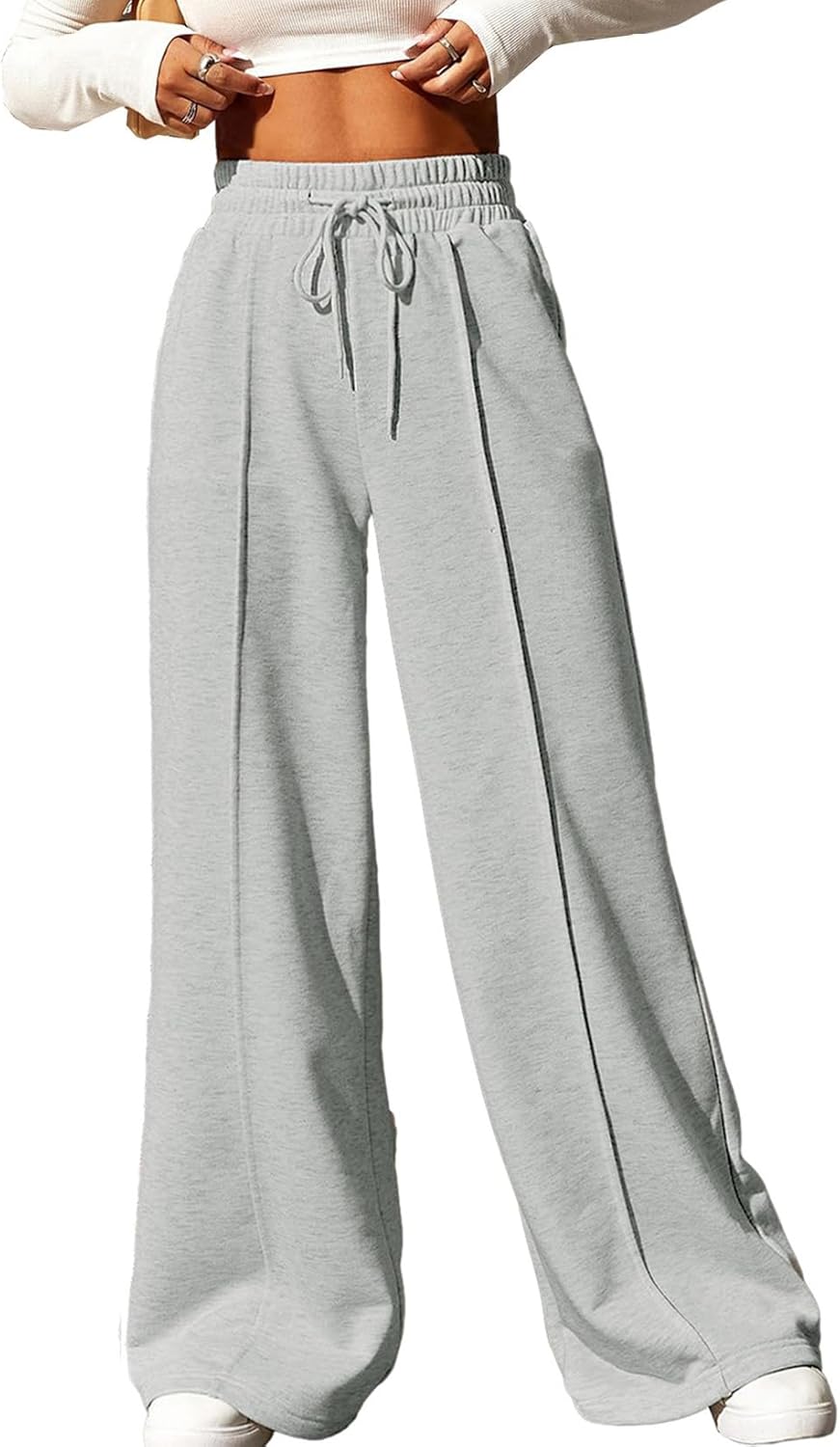 High Waisted Drawstring Wide Leg Sweatpants for Women