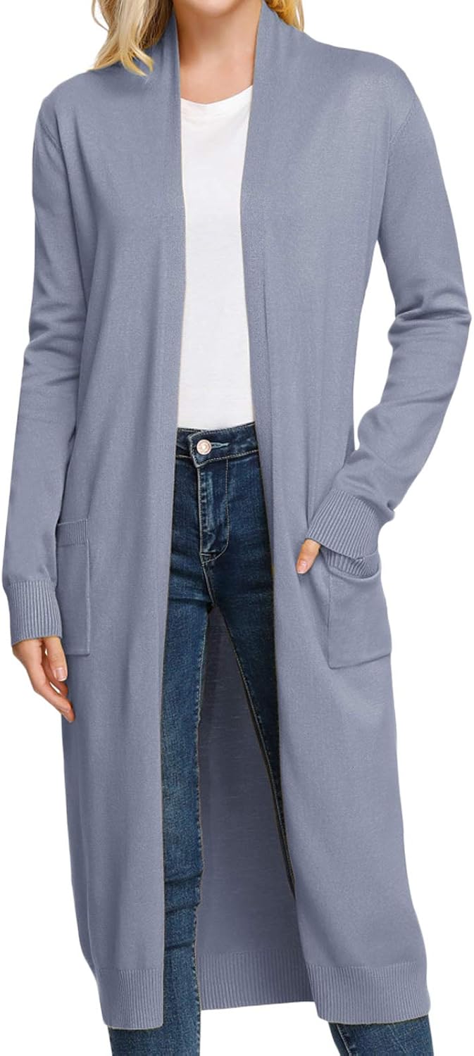 Essential Solid Open Front Maxi Long Knitted Cardigan Sweater