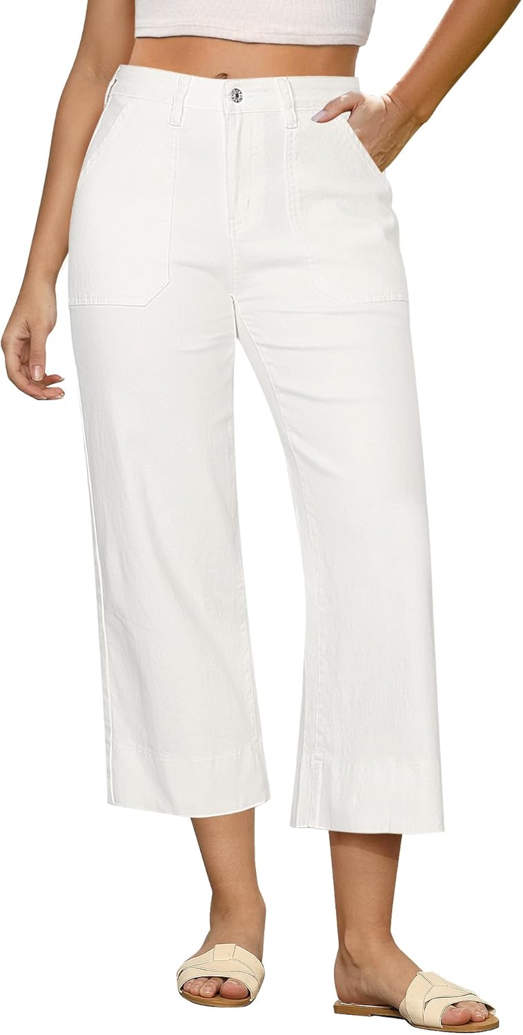 GRAPENT Capri Jeans for Women High Waisted Wide Leg Style
