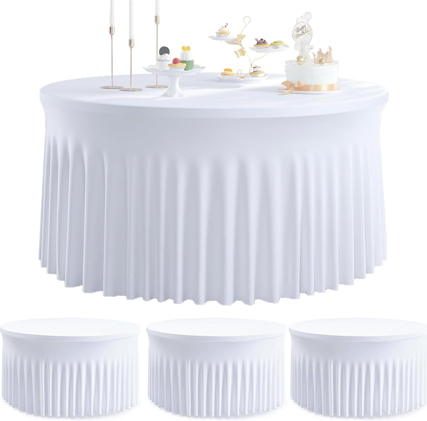 4Pack White Round Spandex Tablecloths for 60 Inch Tables