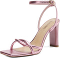 Womens Strappy Square Open Toe Heels - Chunky 3.3in Comfort