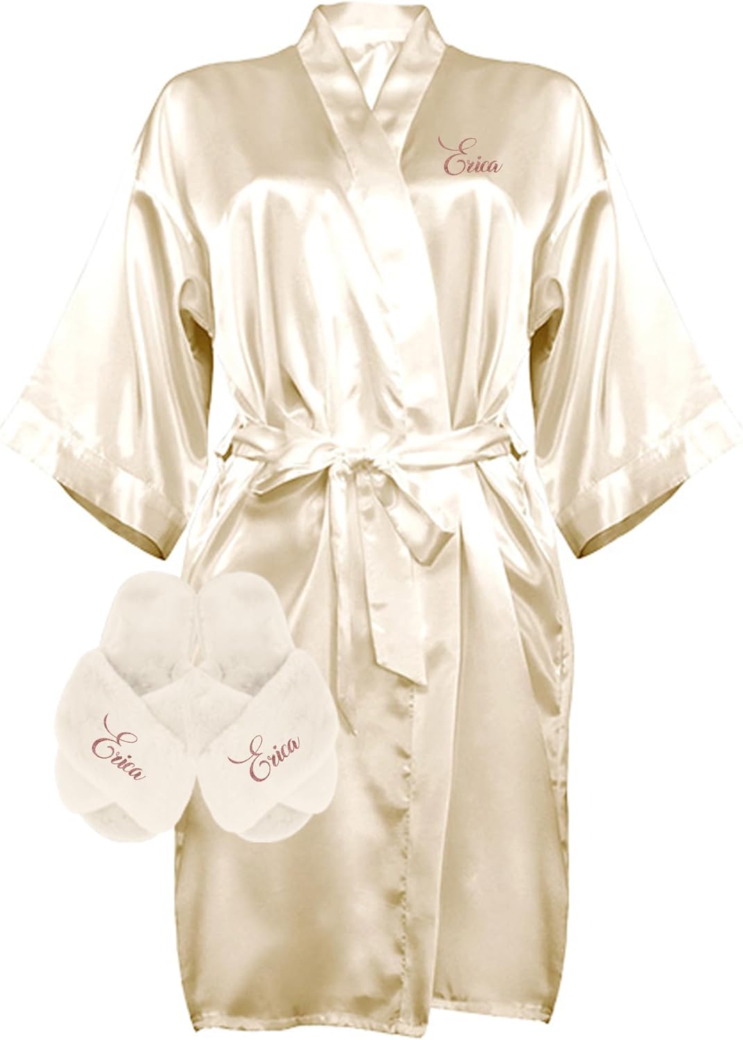 Custom Women Satin Robes and Slippers Gift Set for Her