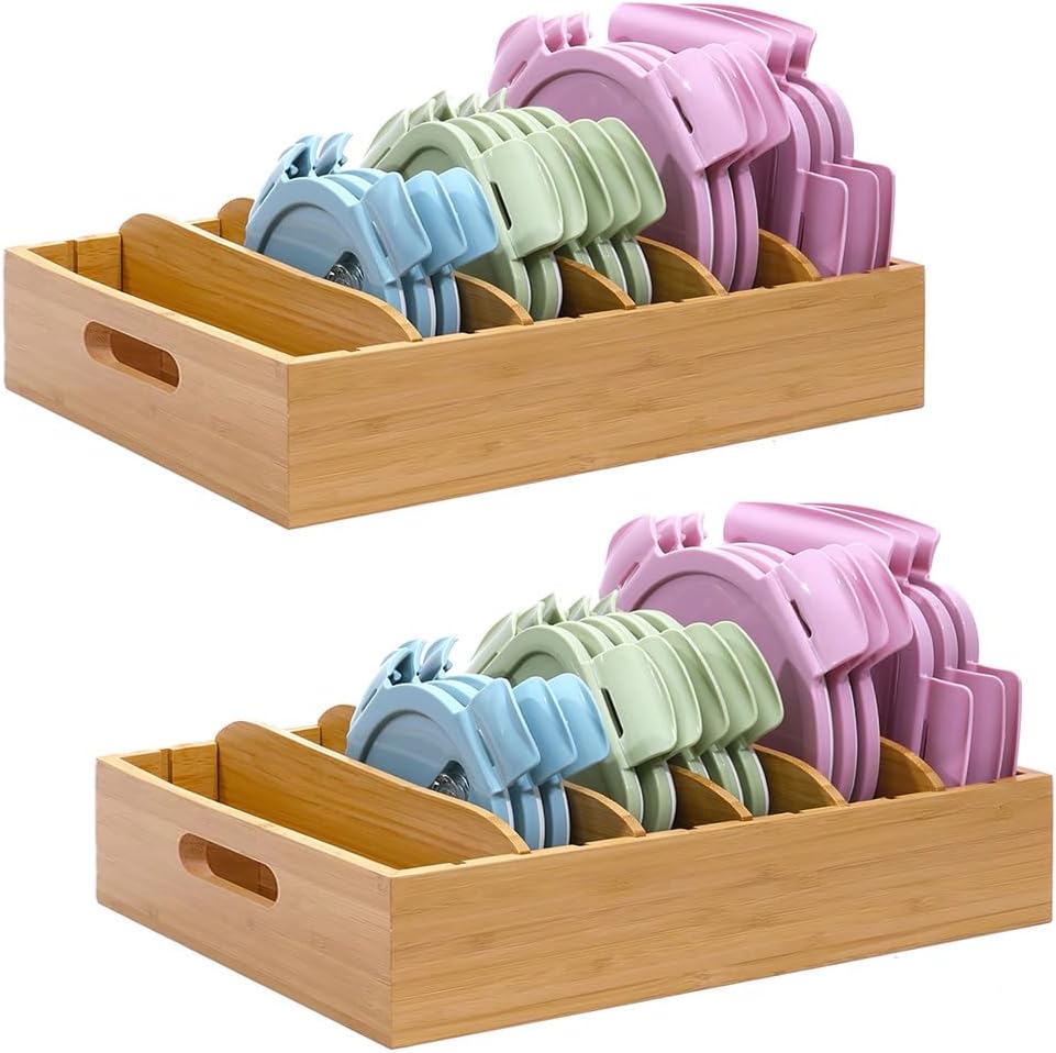 Bamboo Lid Holder Food Container with Adjustable Dividers