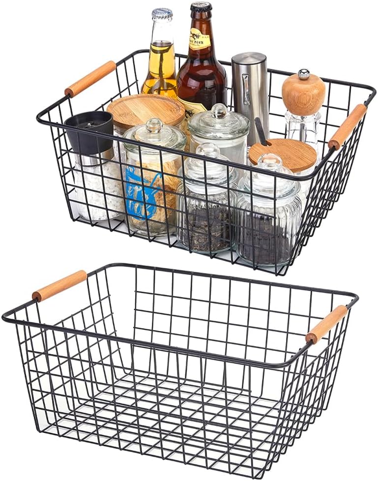 LeleCAT Large Black Wire Baskets for Organizing with Handles