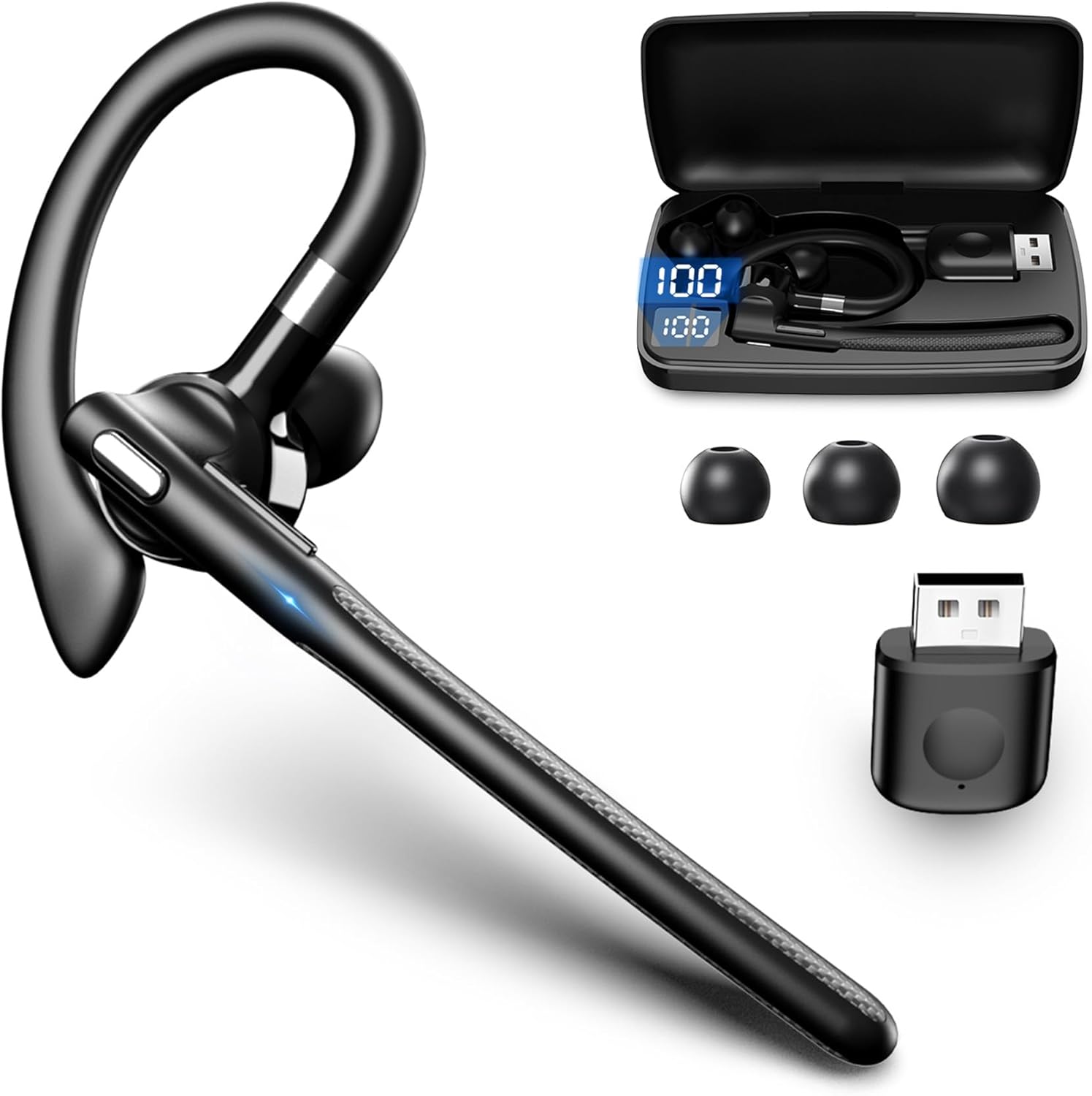 Bluetooth Headset with 500mAh Charging Case for Hands-Free Use