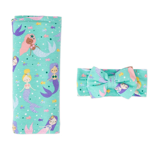 Little Sleepies Swaddle & Headband Bow Set for Baby Girls