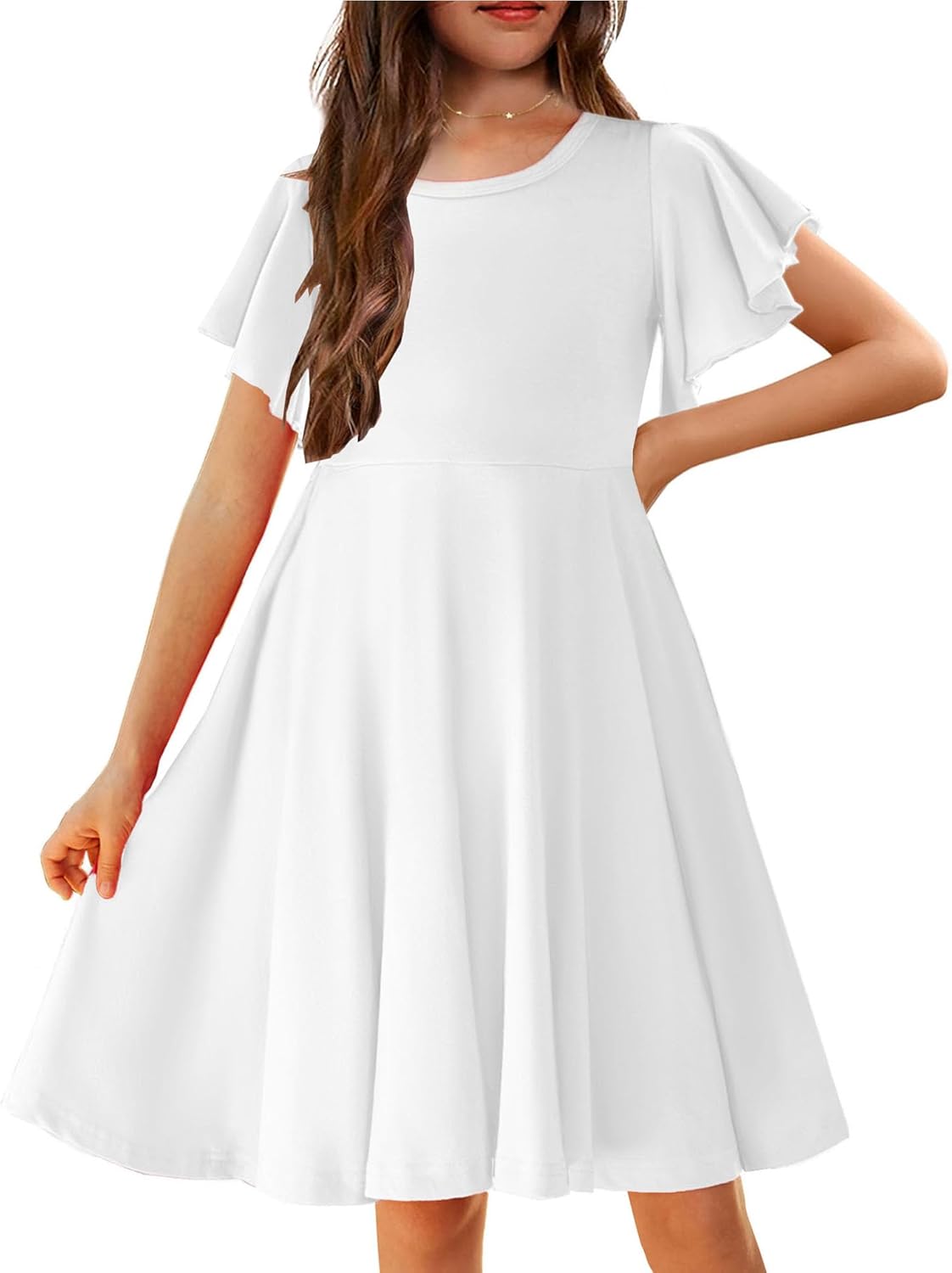 Arshiner Girl's Summer Dresses with Ruffle Short Sleeves