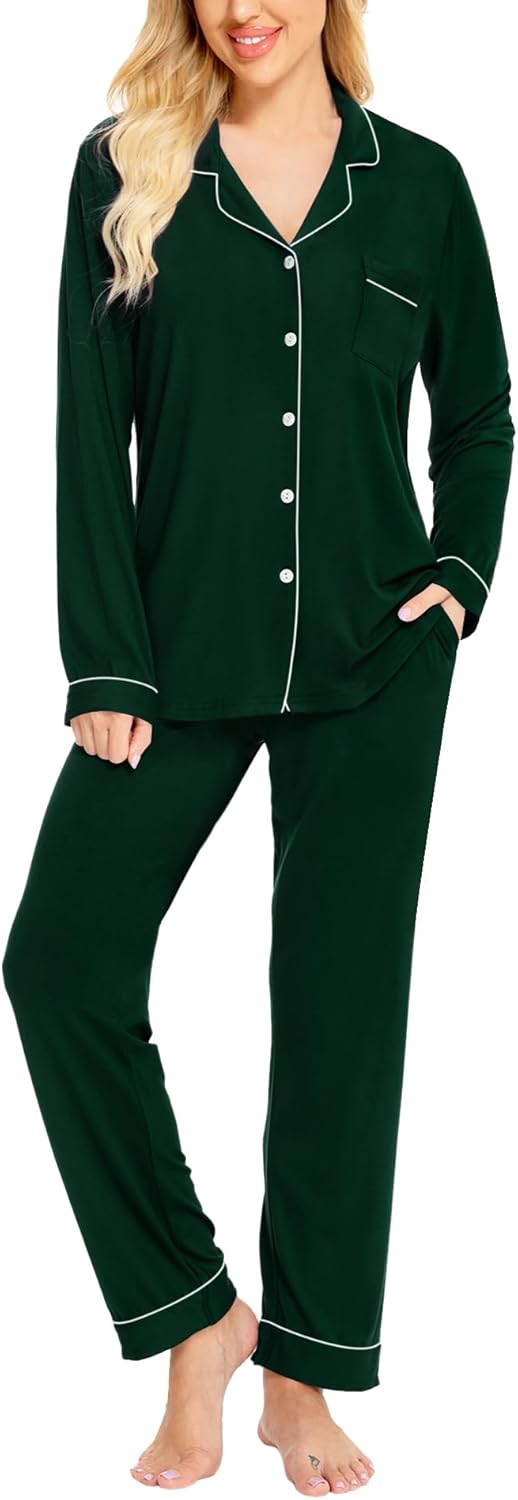 SWOMOG Womens Pajamas Set Soft Cotton Long Sleeve Nightwear