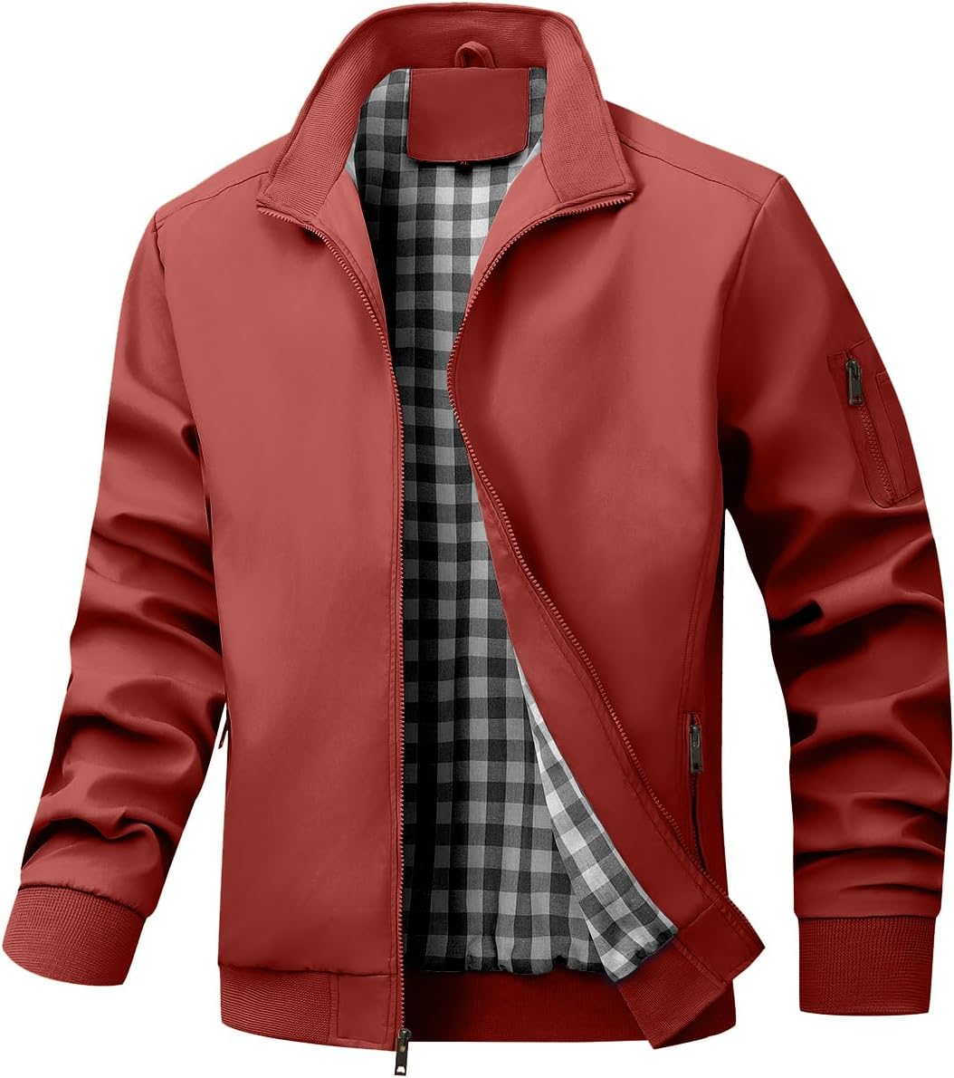 Men's Bomber Jacket Lightweight Casual Windbreaker Zip Up Coat