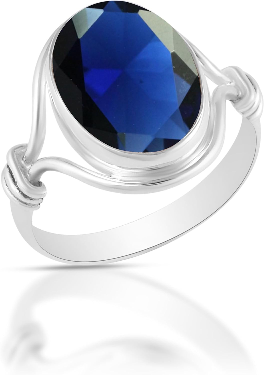 Solid 925 Sterling Silver Ring with Blue Sapphire Gemstone