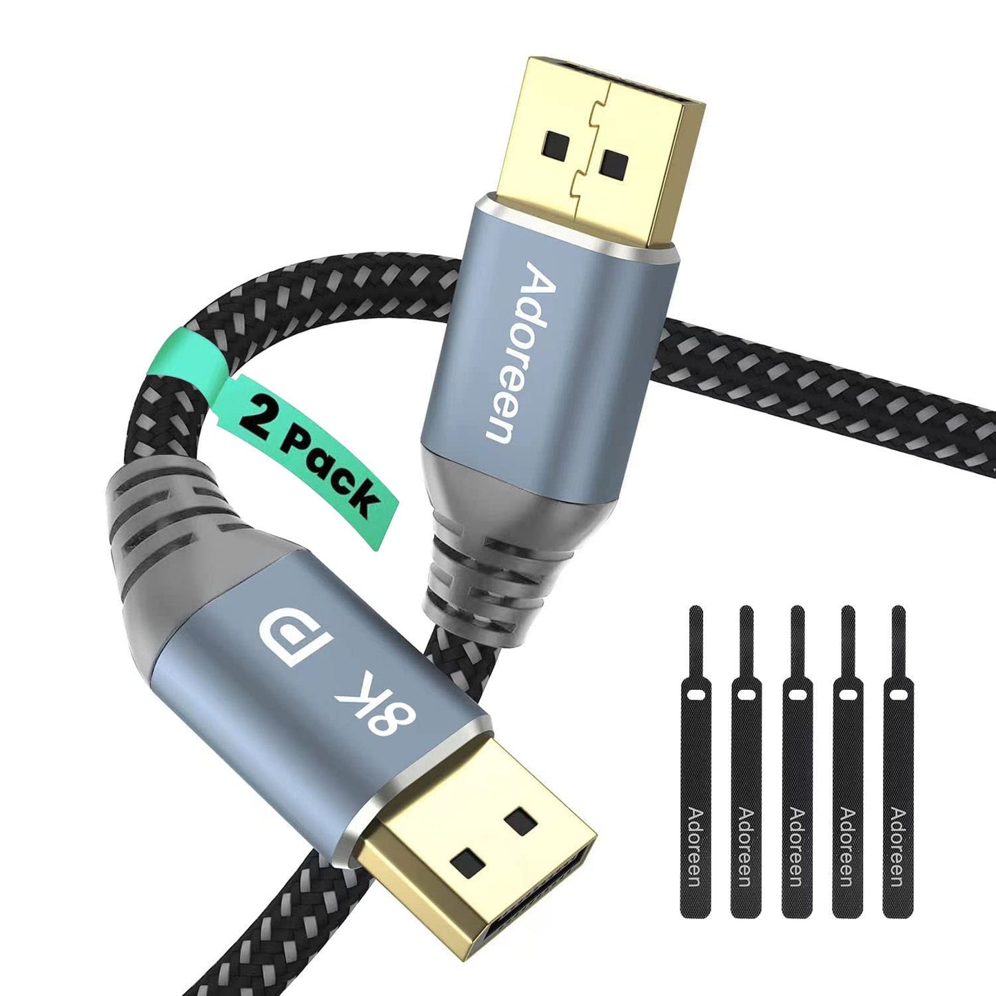 Adoreen VESA Certified 8K DisplayPort Cable 2 Pack - Enhanced Connectivity & Stunning Visuals