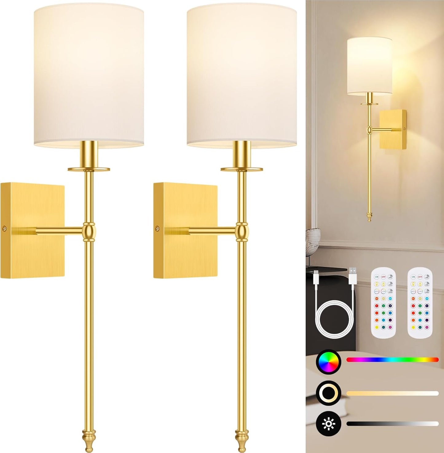 27 Inch Wall Sconces Battery Operated Set of 2 for Any Room