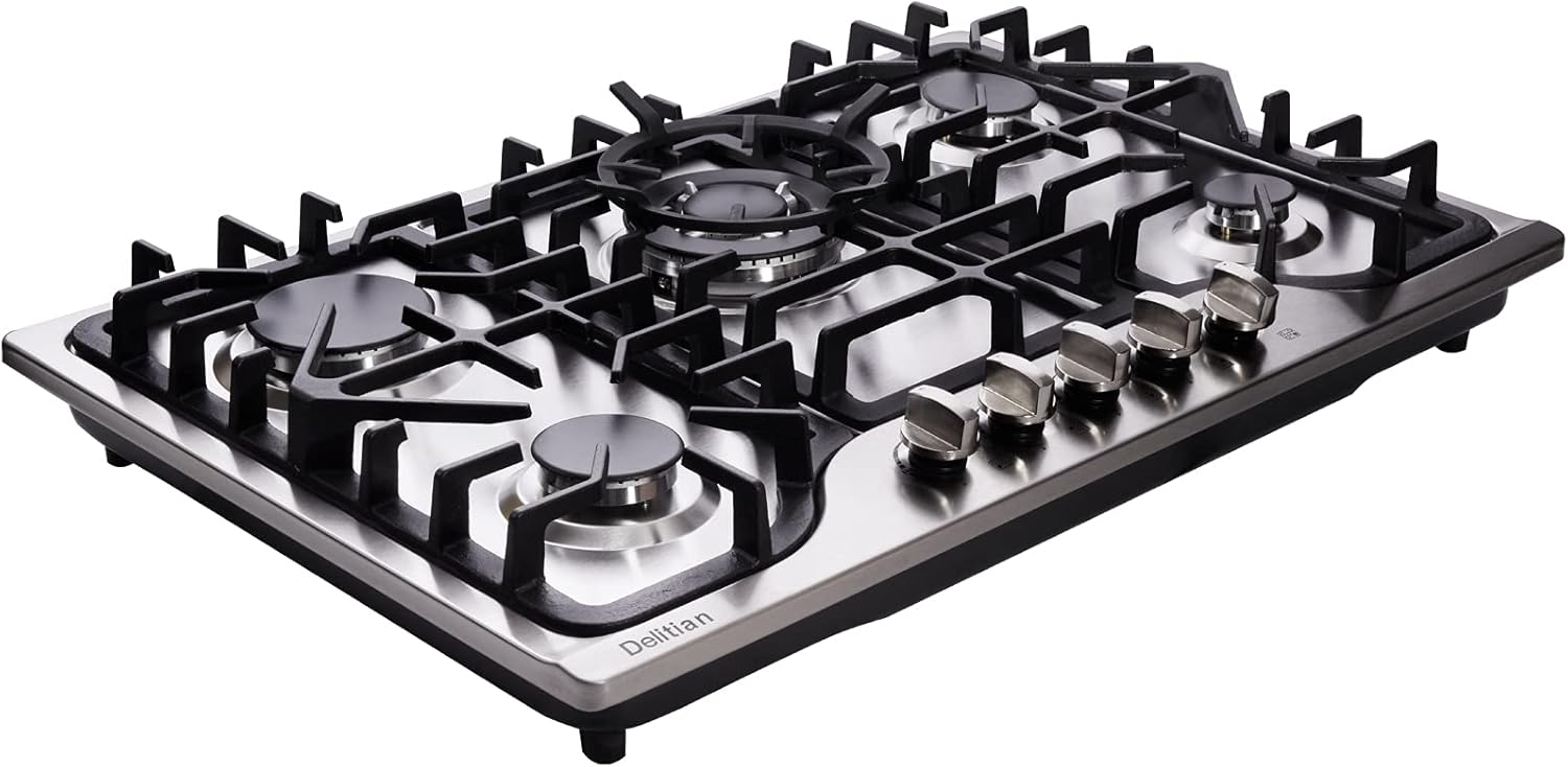 30 Inch Gas Cooktop with 5 High Power Burners for Versatile Cooking
