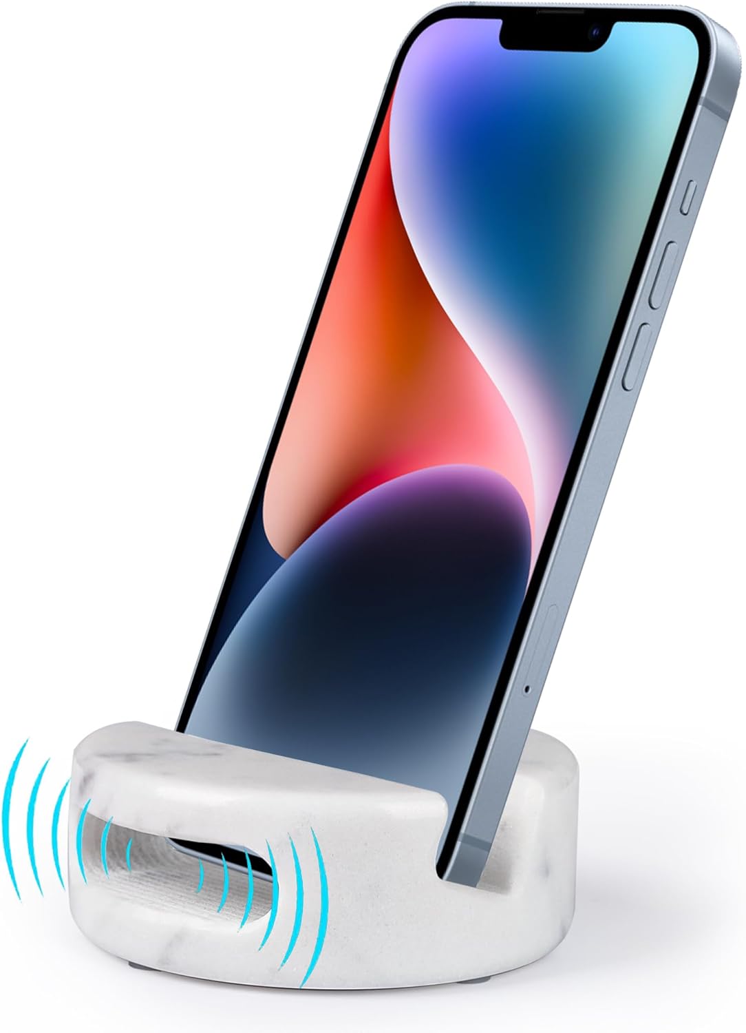 Stylish White Marble Phone Stand with Sound Boost