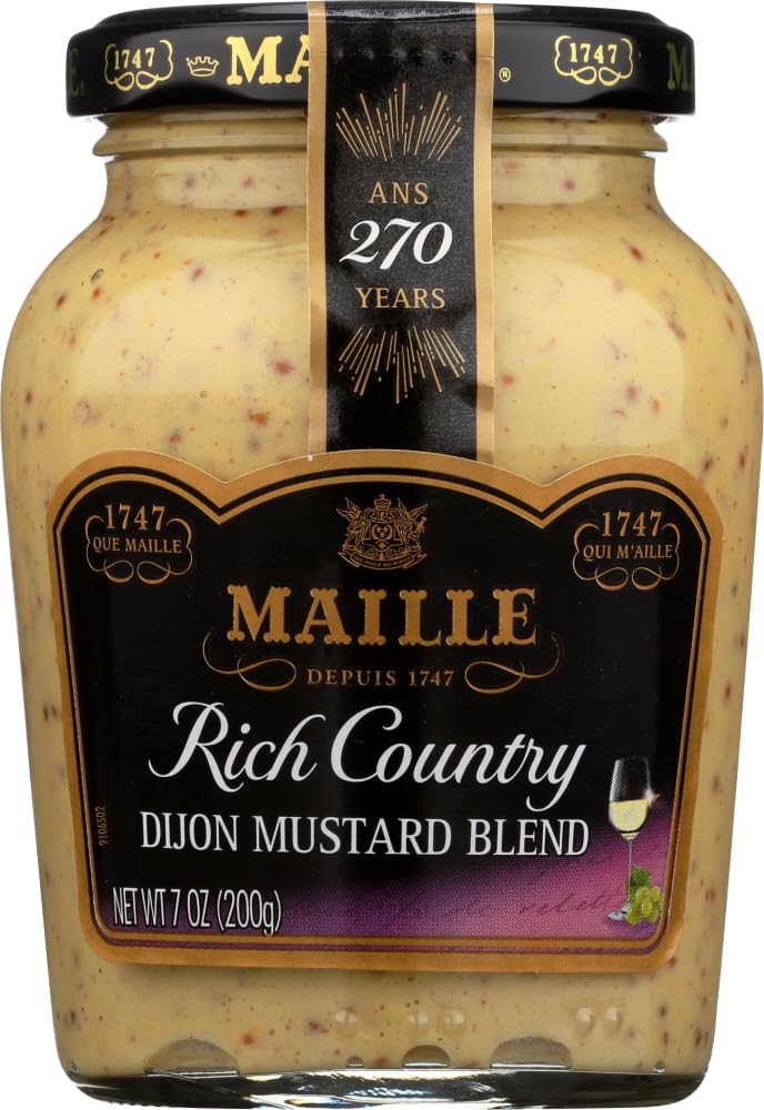 Maille Rich Country Dijon Mustard, 7 Oz, Pack of 6 for Flavor