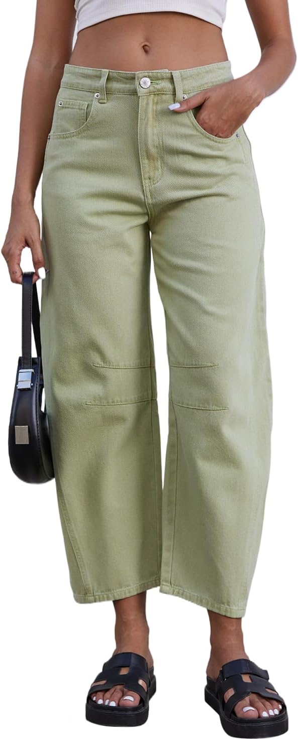 Mid Rise Barrel Jeans for Women with Wide Leg and Pockets