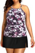 Yonique Women Plus Size Tankini with Skirt - Tummy Control High Neck