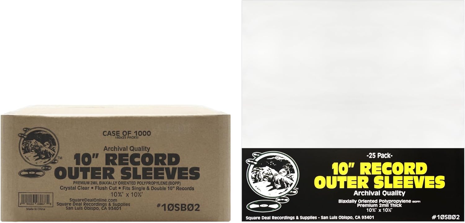 10in Record Outer Sleeves - Premium 2 Mil Thick for Protection