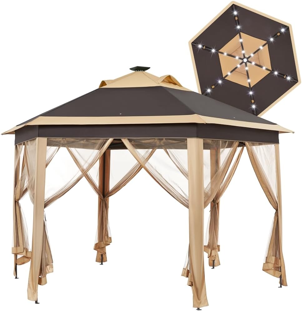 Yaheetech 1313 Pop-Up Patio Gazebo Tent with Solar LED Lights