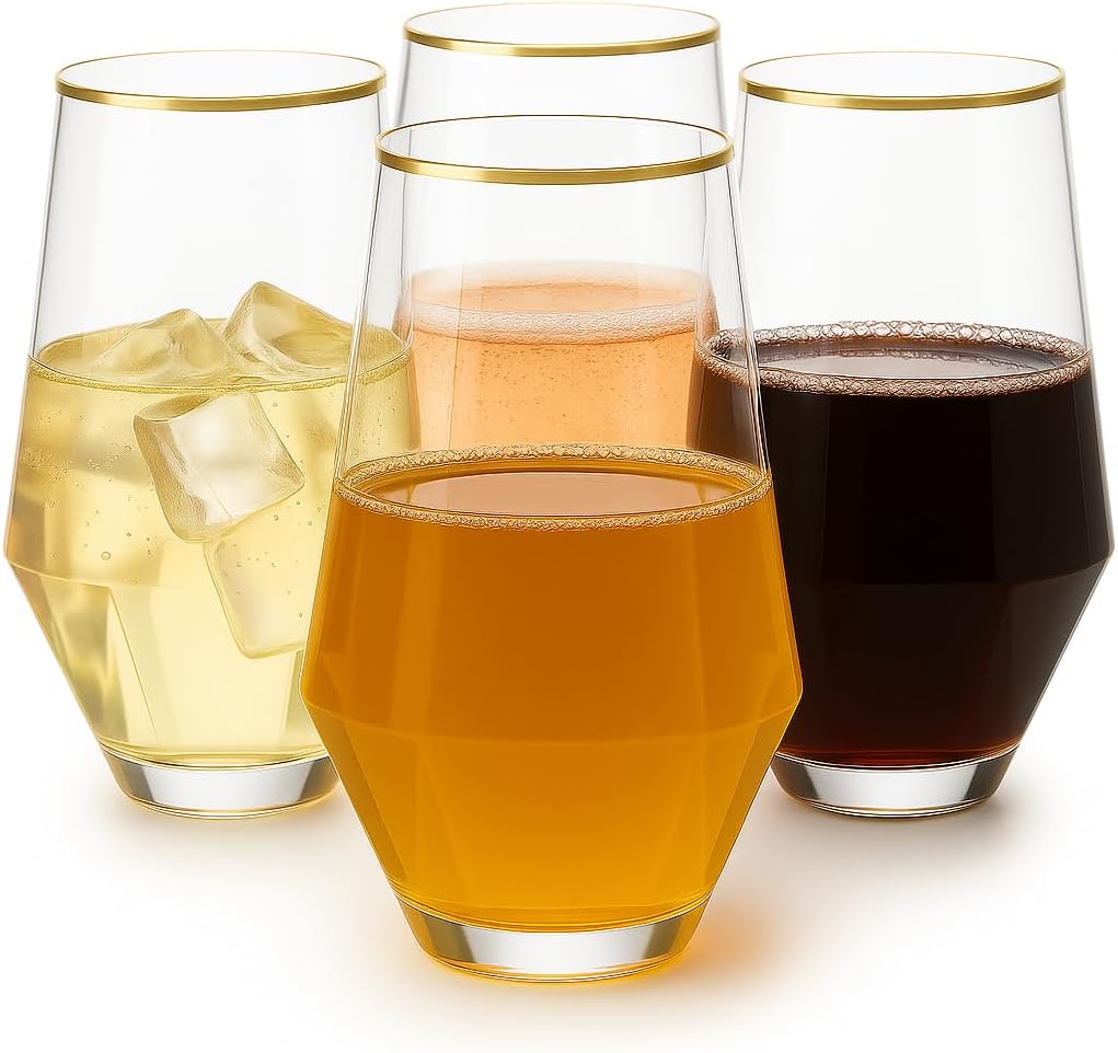 48 Pack Diamond Unbreakable Stemless Plastic Wine Glasses