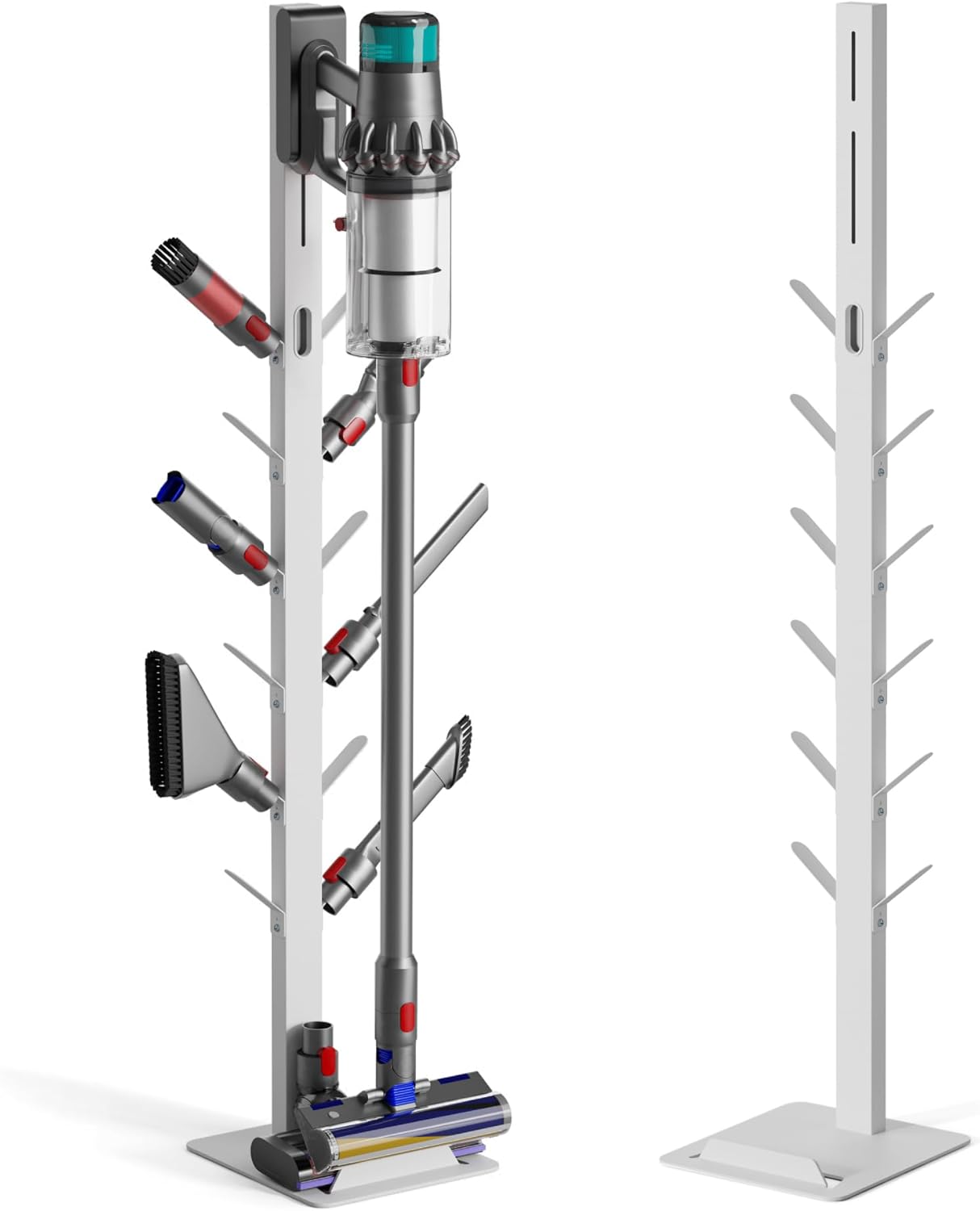 Space-Saving Metal Vacuum Stand - 12 Hooks, White