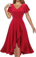 Women's Cocktail Party Dress V Neck Ruffle A-Line Midi - Vintage