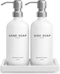White Glass Hand and Dish Soap Dispenser Set - Modern Countertop