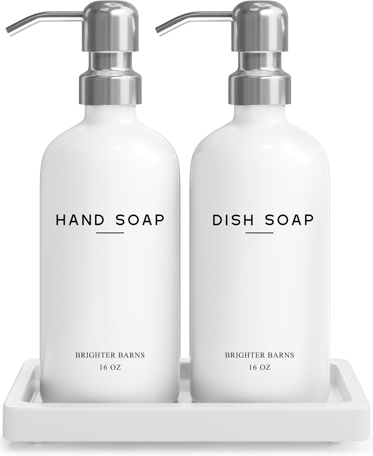 White Glass Hand and Dish Soap Dispenser Set for Modern Decor