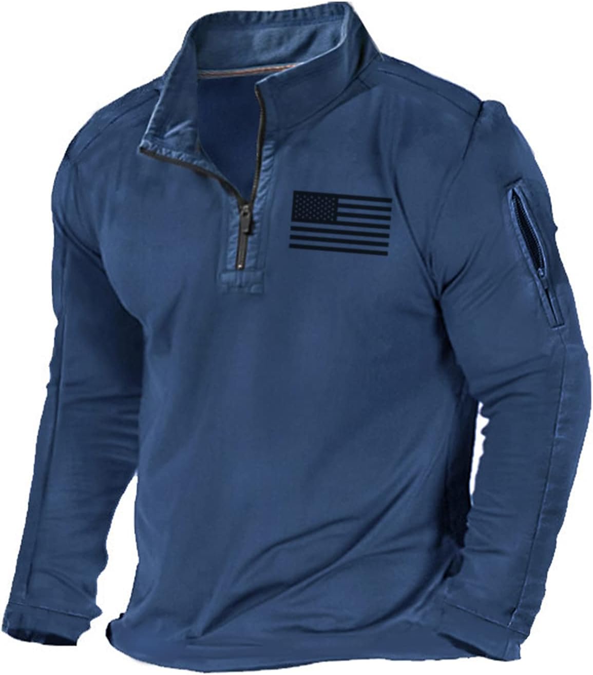 H HYFOL Men's USA Flag Graphic Pocket Pullover Sweatshirt