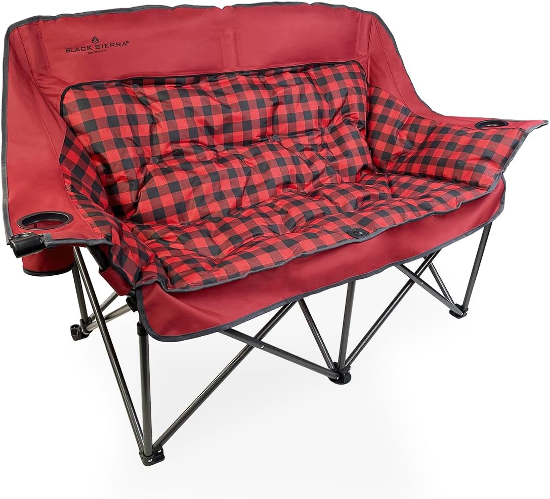 Black Sierra Double Camping Chair for Adults, Plush Outdoor Couch